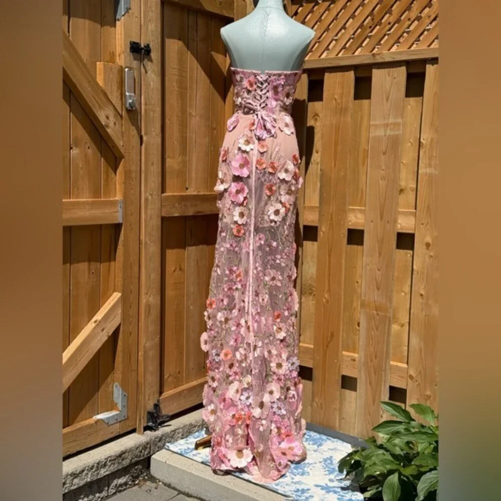 🆕 BRONX & BANCO 🧿 NWOT Jasmine Floral-Appliqued Gown, Pastel Pink Sz M US 6 - Picture 9 of 16